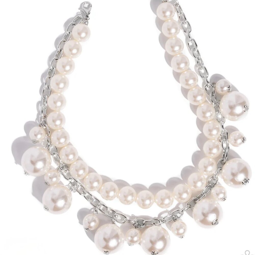 Paparazzi Sophisticated to the Max White Choker Necklace & Earrings Set